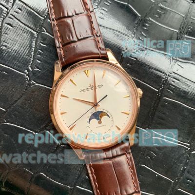 Swiss Jaeger Lecoultre Master Moonphase Watch Rose Gold Silver Dial